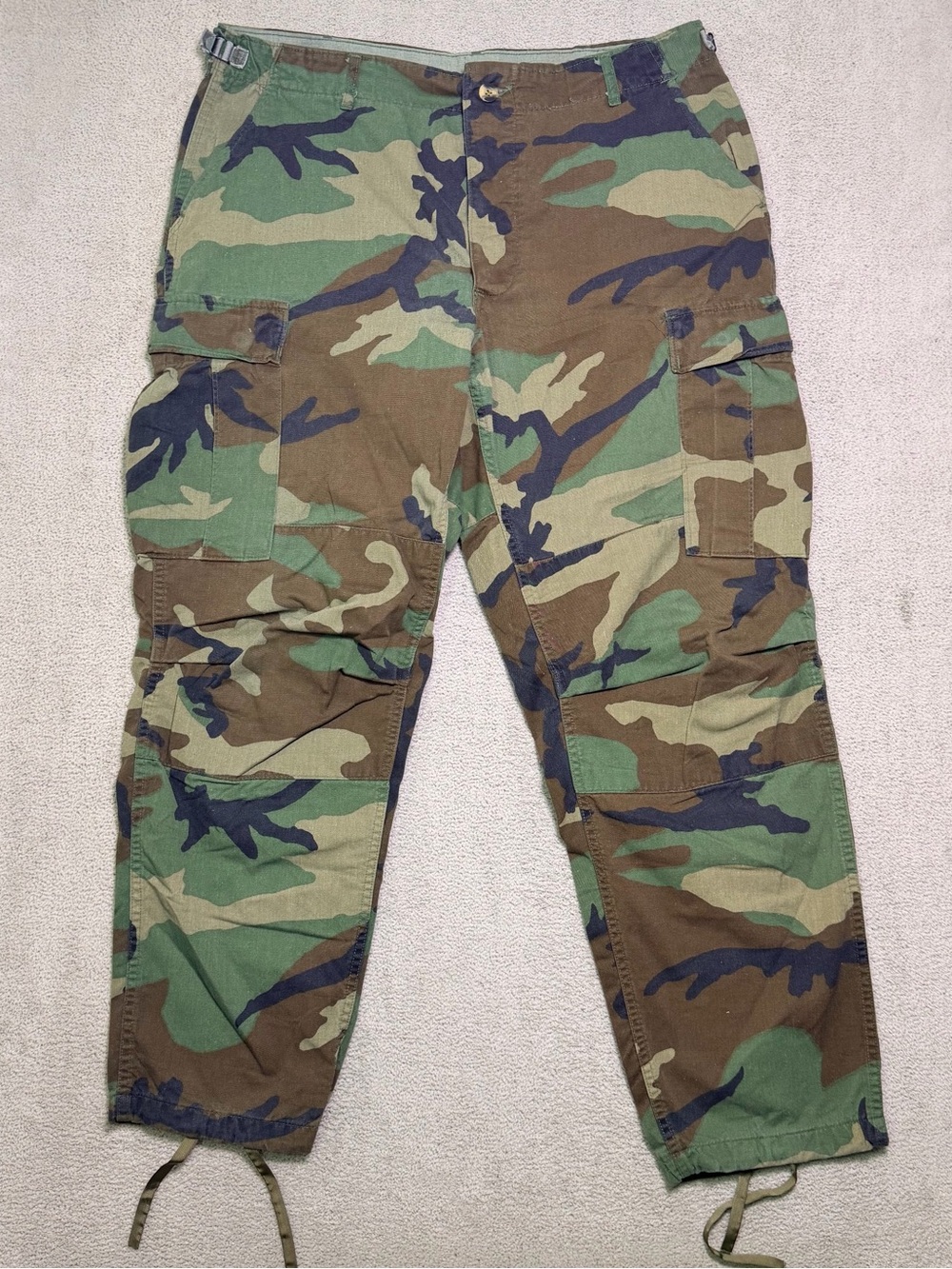 Vintage U.S Military Woodland Camo BDU Pants Cargo Combat Mens Large 35-39 Reg